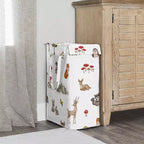 Cesto Portabiancheria Pieghevole per Bambini e Bambine, Unisex/Neutro, con Manici, Acquerello Animali del Bosco, Verde, Marrone e Rosso