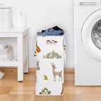 Cesto Portabiancheria Pieghevole per Bambini e Bambine, Unisex/Neutro, con Manici, Acquerello Animali del Bosco, Verde, Marrone e Rosso