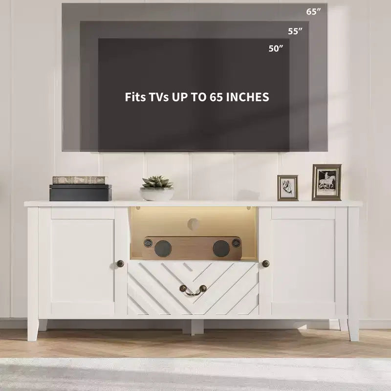 Mobile TV con luci a LED, Porta TV con 2 vani e 1 cassetto per sala giochi, Porta TV lungo per TV da 65 pollici