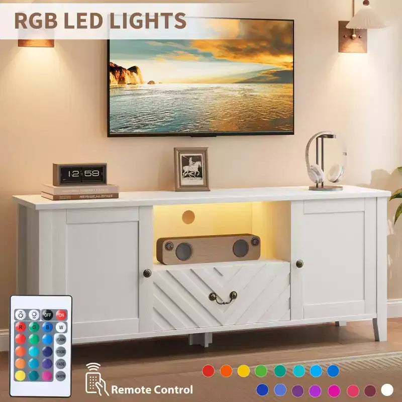 Mobile TV con luci a LED, Porta TV con 2 vani e 1 cassetto per sala giochi, Porta TV lungo per TV da 65 pollici