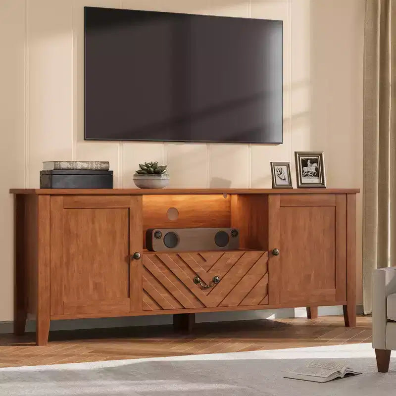 Mobile TV con luci a LED, Porta TV con 2 vani e 1 cassetto per sala giochi, Porta TV lungo per TV da 65 pollici
