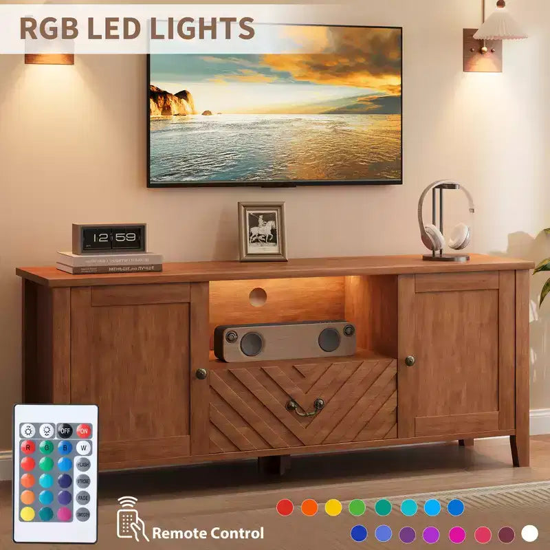 Mobile TV con luci a LED, Porta TV con 2 vani e 1 cassetto per sala giochi, Porta TV lungo per TV da 65 pollici