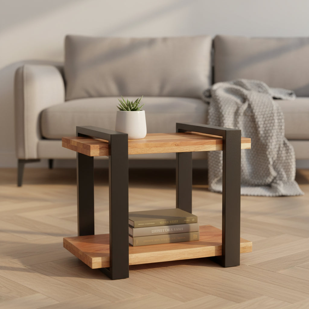 vidaXL Bedside Cabinet Natural wood Rough mango wood, iron Medium