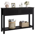 Entryway Fluted Console Table  2-Drawer Narrow Accent Table with Storage Shelf, Natural Wood Finish for Living Room, Hallway or Foyer