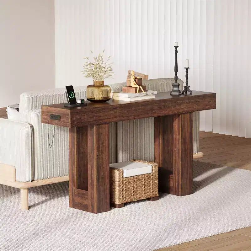 Tavolo Consolle da 160 cm con Presa di Corrente, Tavolo da Divano Extra Lungo con Porte USB e Type-C, Tavolo Stretto per Ingresso, Tavolo per Foyer per Soggiorno