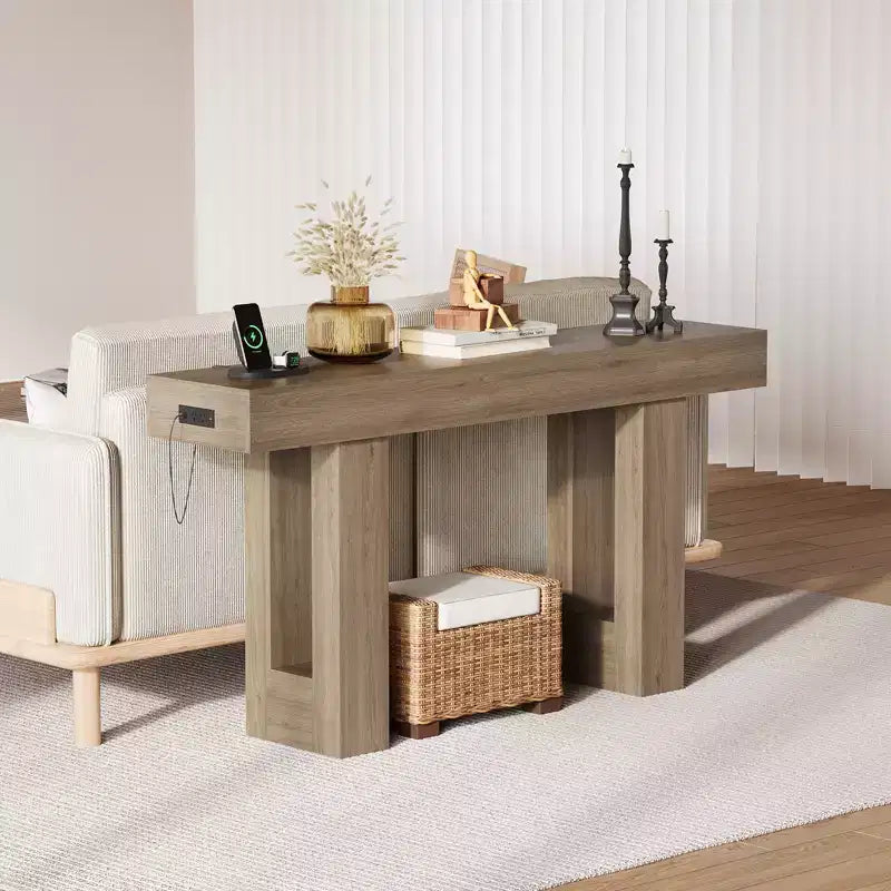 Tavolo Consolle da 160 cm con Presa di Corrente, Tavolo da Divano Extra Lungo con Porte USB e Type-C, Tavolo Stretto per Ingresso, Tavolo per Foyer per Soggiorno