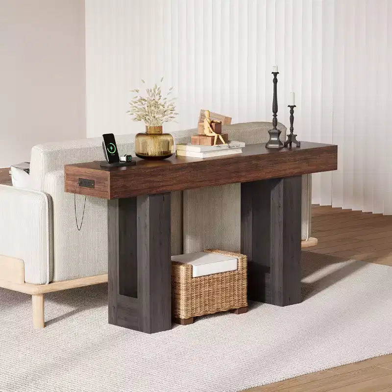 Tavolo Consolle da 160 cm con Presa di Corrente, Tavolo da Divano Extra Lungo con Porte USB e Type-C, Tavolo Stretto per Ingresso, Tavolo per Foyer per Soggiorno