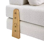 Divano Letto Convertibile in Tessuto Teddy, Poltrona Ottomana Pieghevole da Terra Trapuntata con Cuscino e Gambe in Legno Massello, Beige