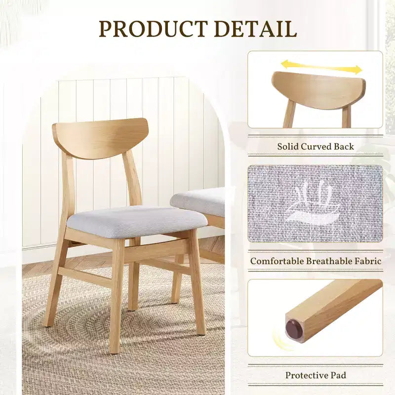 Set di 4 sedie moderne Maddox con schienale curvo in legno e seduta in tessuto grigio