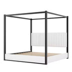Letto a baldacchino moderno king size con testiera imbottita e struttura in metallo
