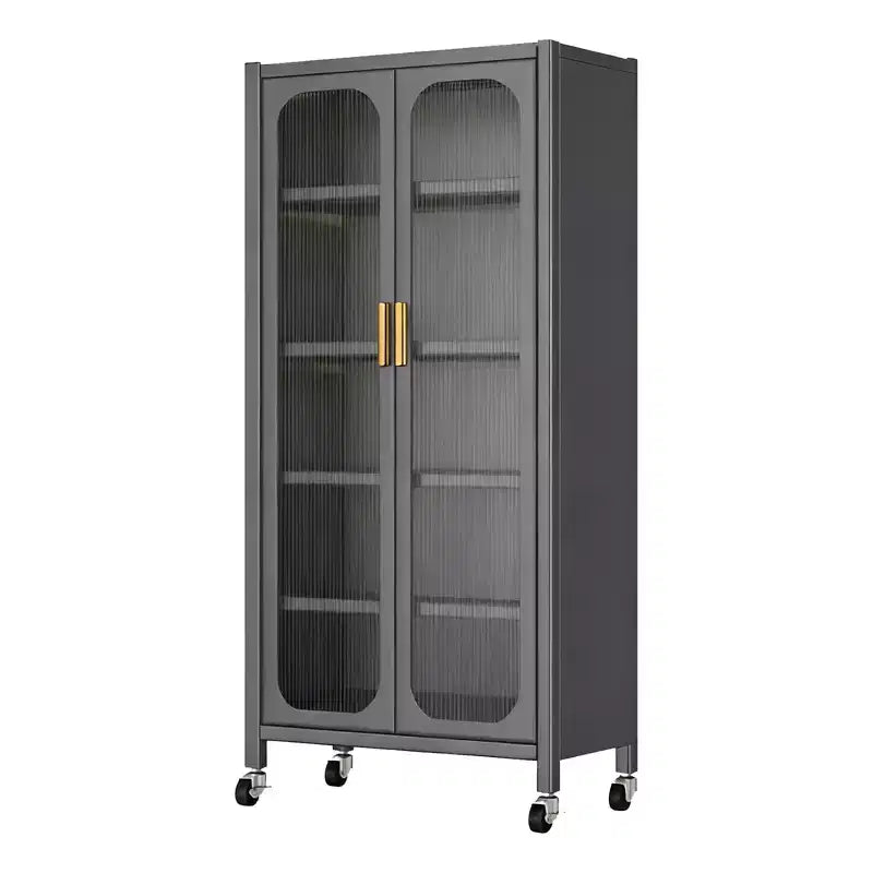 Armadio dispensa da cucina 65", mobile contenitore in metallo a 6 livelli con anta trasparente, per cucina, soggiorno e sala da pranzo, grigio