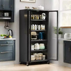 Armadio dispensa da cucina 65", mobile contenitore in metallo a 6 livelli con anta trasparente, per cucina, soggiorno e sala da pranzo, grigio