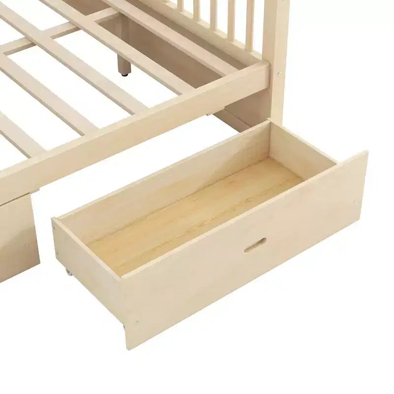 Letto a baldacchino rustico in legno con cassetti contenitore