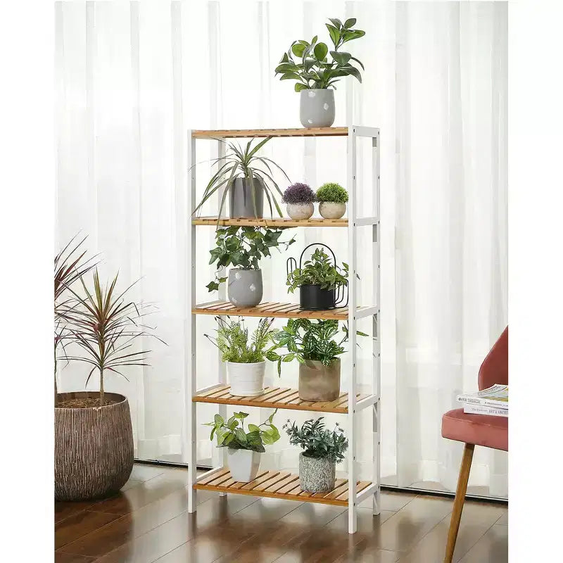 Scaffale portaoggetti in bambù, scaffalatura a 5 ripiani, multifunzionale, per ingresso, bagno, 25,9 x 60 x 130 cm