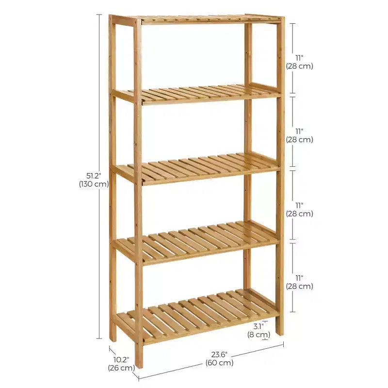 Scaffale portaoggetti in bambù, scaffalatura a 5 ripiani, multifunzionale, per ingresso, bagno, 25,9 x 60 x 130 cm