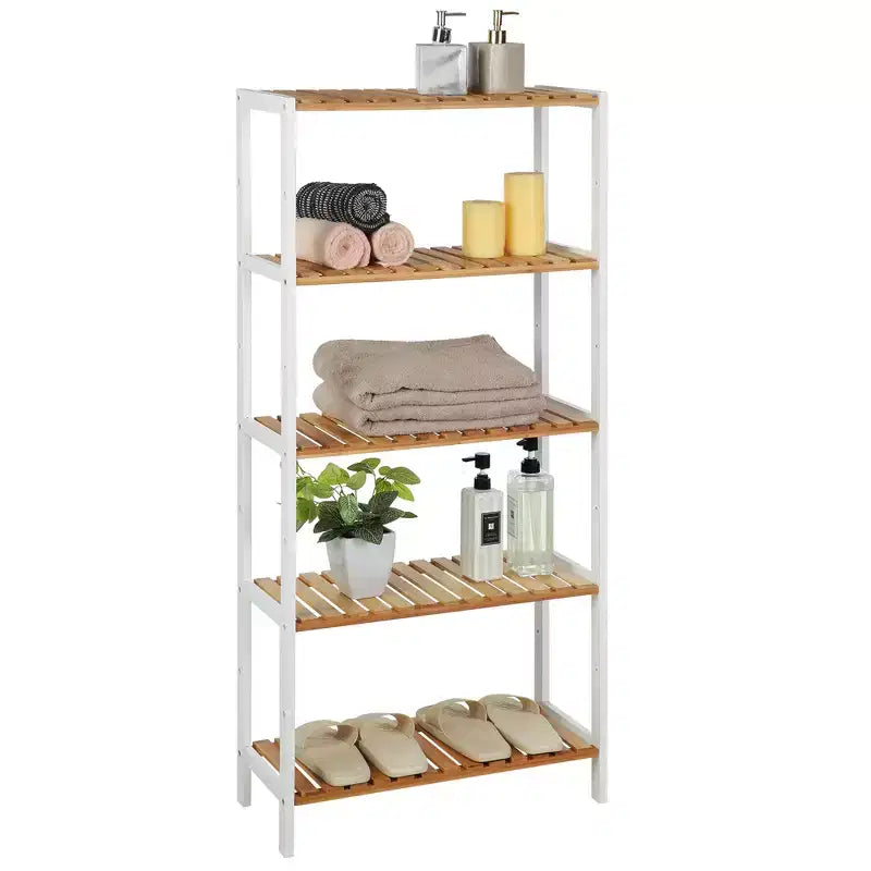 Scaffale portaoggetti in bambù, scaffalatura a 5 ripiani, multifunzionale, per ingresso, bagno, 25,9 x 60 x 130 cm