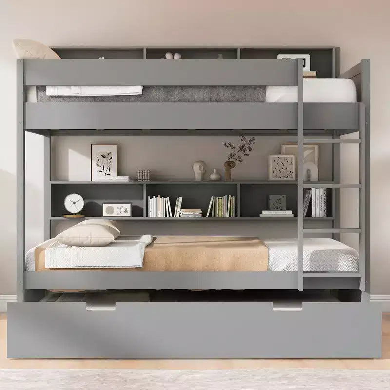Letto a castello Full-over-Full con letto estraibile e contenitore integrato