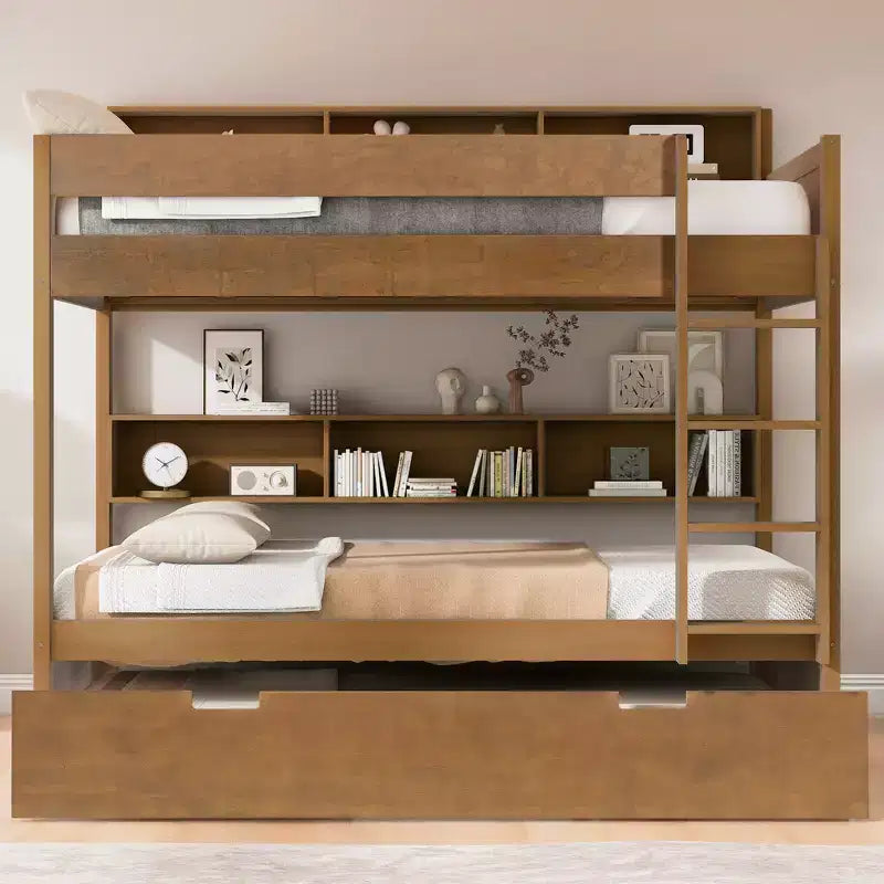 Letto a castello Full-over-Full con letto estraibile e contenitore integrato