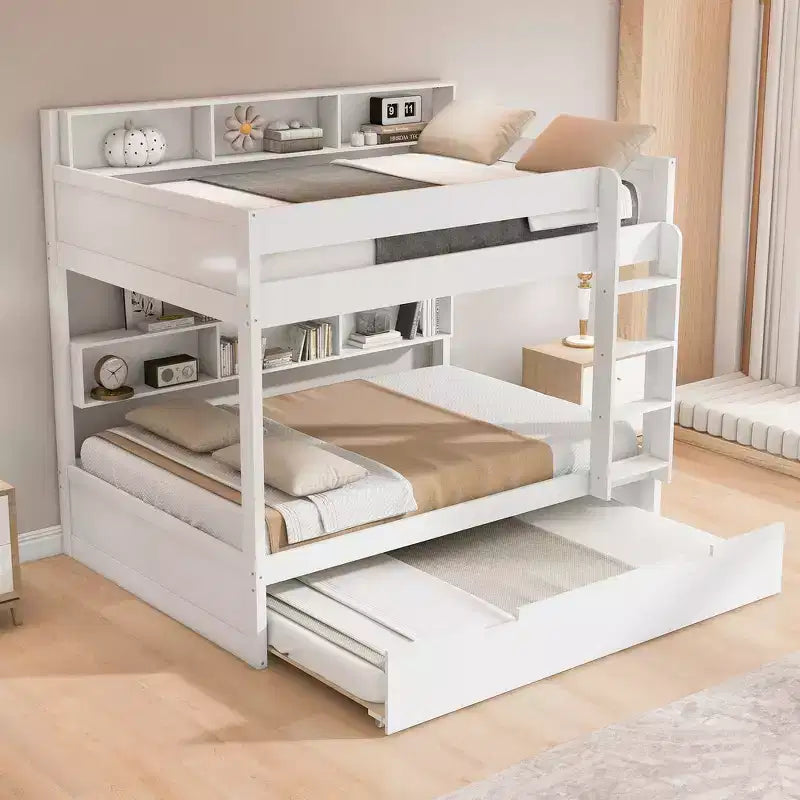 Letto a castello Full-over-Full con letto estraibile e contenitore integrato