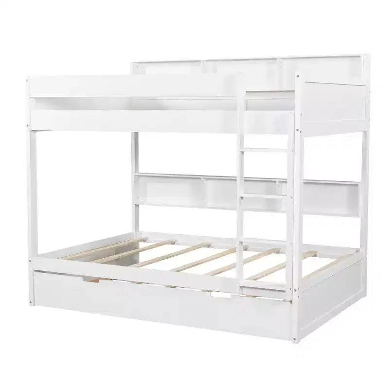 Letto a castello Full-over-Full con letto estraibile e contenitore integrato