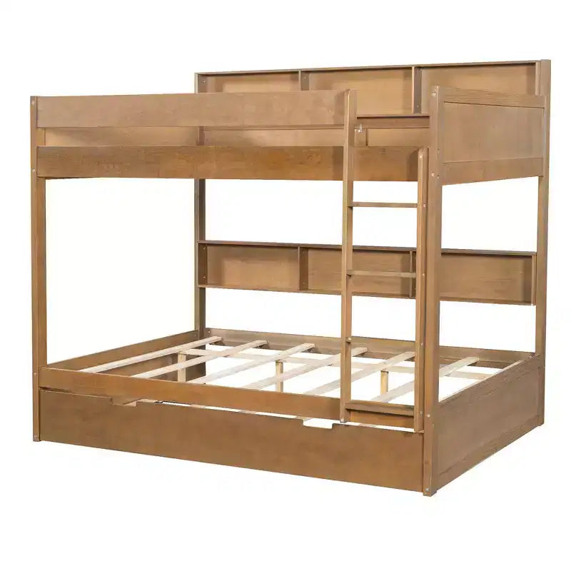 Letto a castello Full-over-Full con letto estraibile e contenitore integrato
