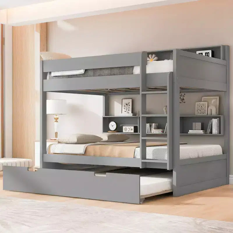 Letto a castello Full-over-Full con letto estraibile e contenitore integrato