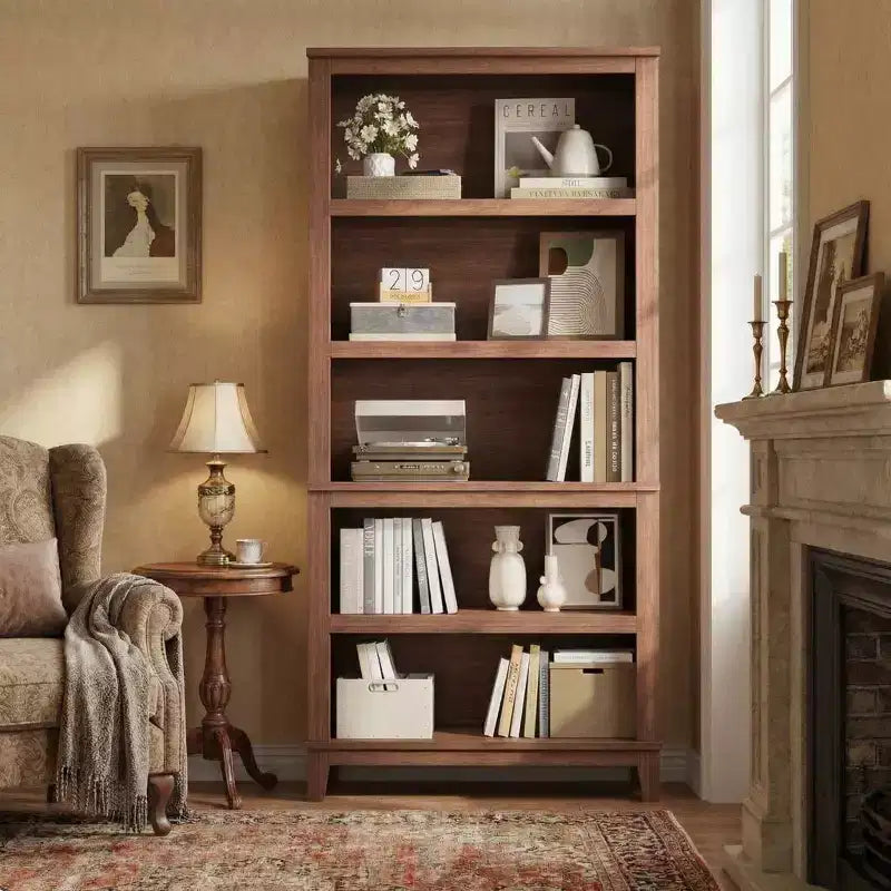 Scaffale da fattoria 71" con ripiani regolabili e larghezza 31.5", libreria alta a 5 ripiani con gambe in legno, scaffale rustico per soggiorno e ufficio