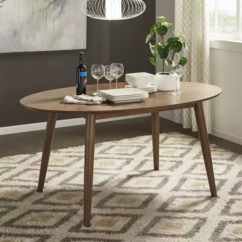Jonas 63 Tavolo da pranzo ovale in noce stile Mid-Century