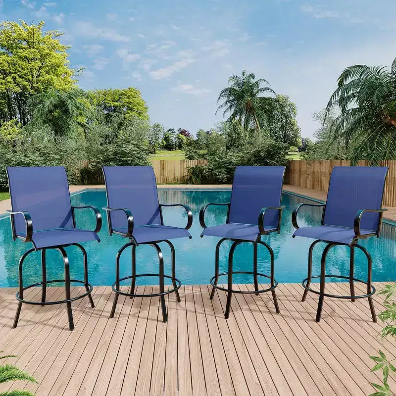 Sgabelli da bar girevoli a 360° per patio, sedie da esterno con schienale alto e braccioli, struttura in metallo resistente alle intemperie per ponte, prato, giardino