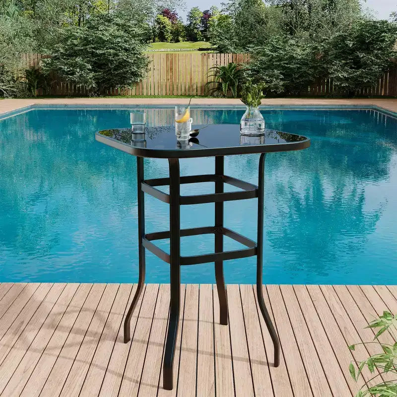 Sgabelli da bar girevoli a 360° per patio, sedie da esterno con schienale alto e braccioli, struttura in metallo resistente alle intemperie per ponte, prato, giardino
