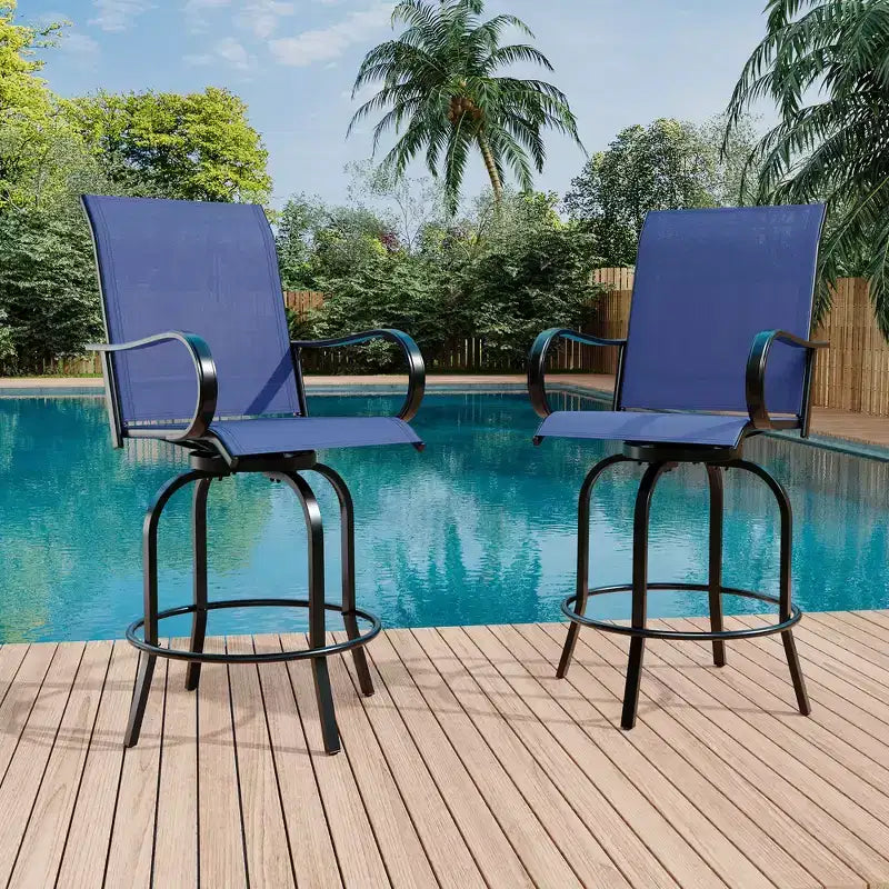 Sgabelli da bar girevoli a 360° per patio, sedie da esterno con schienale alto e braccioli, struttura in metallo resistente alle intemperie per ponte, prato, giardino